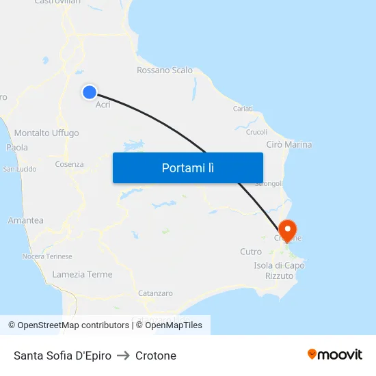 Santa Sofia D'Epiro to Crotone map