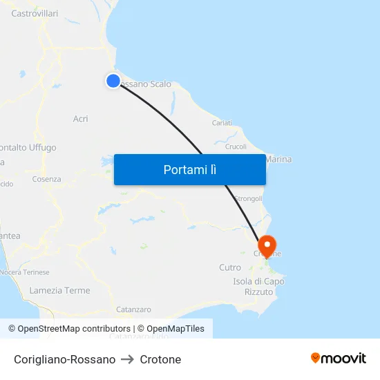 Corigliano-Rossano to Crotone map