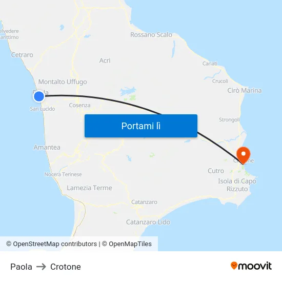 Paola to Crotone map