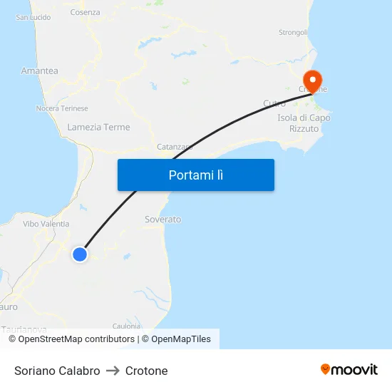 Soriano Calabro to Crotone map