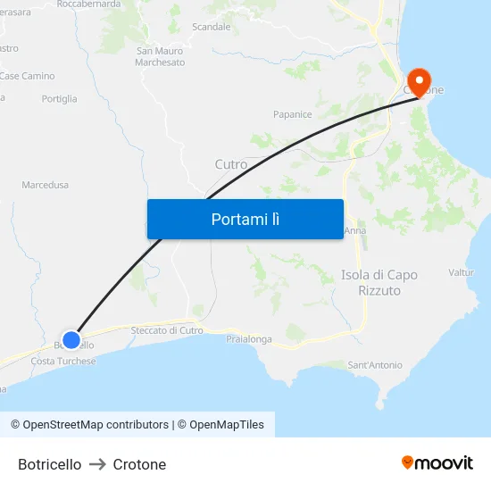 Botricello to Crotone map