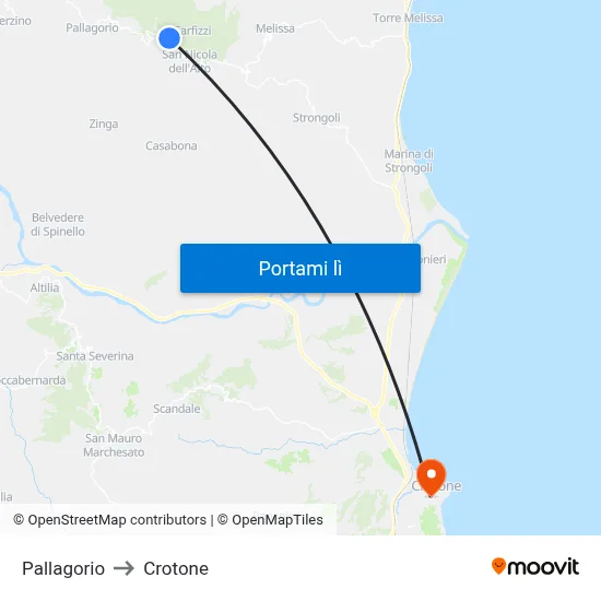 Pallagorio to Crotone map