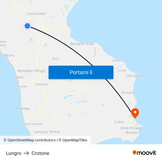 Lungro to Crotone map