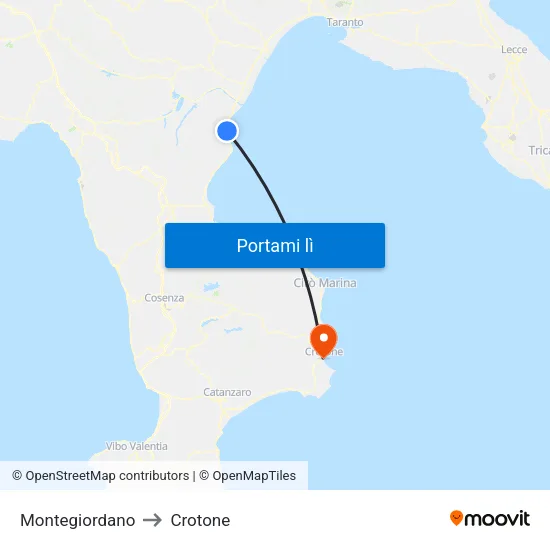 Montegiordano to Crotone map
