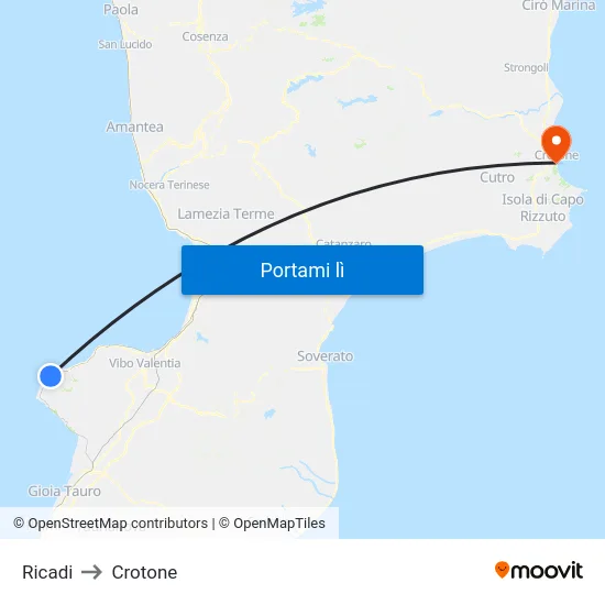 Ricadi to Crotone map