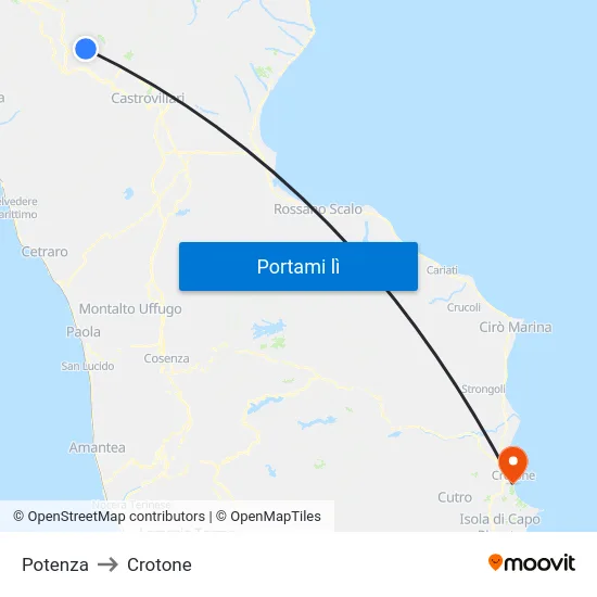 Potenza to Crotone map