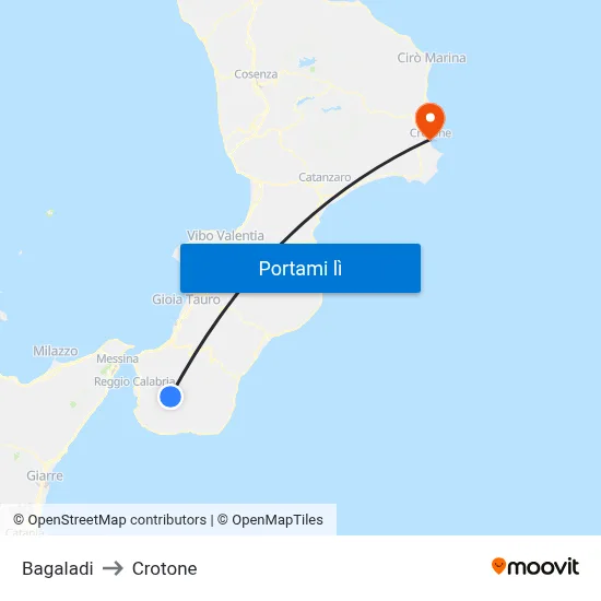 Bagaladi to Crotone map