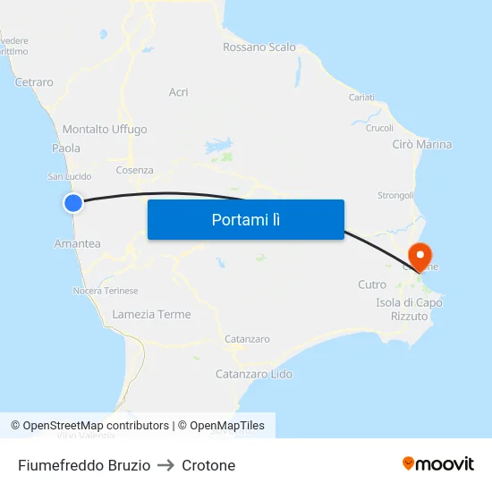 Fiumefreddo Bruzio to Crotone map