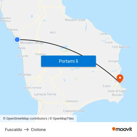 Fuscaldo to Crotone map