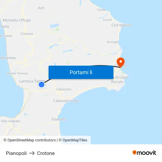 Pianopoli to Crotone map