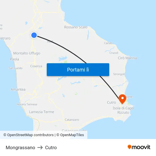 Mongrassano to Cutro map