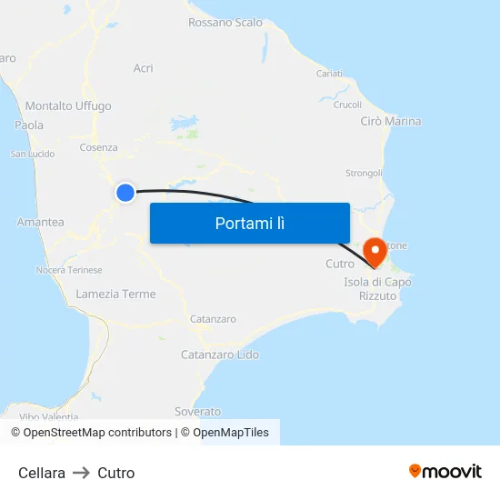 Cellara to Cutro map