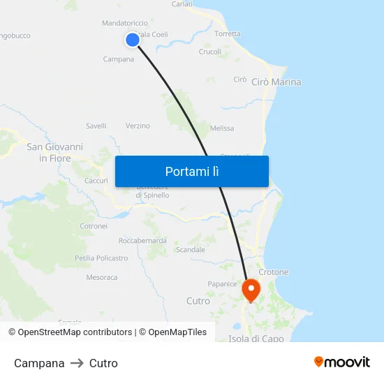 Campana to Cutro map