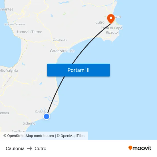 Caulonia to Cutro map