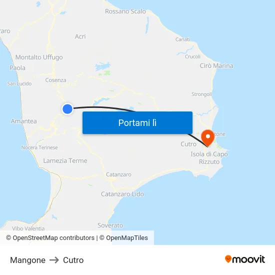 Mangone to Cutro map