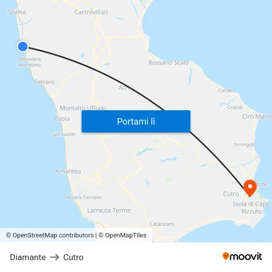 Diamante to Cutro map