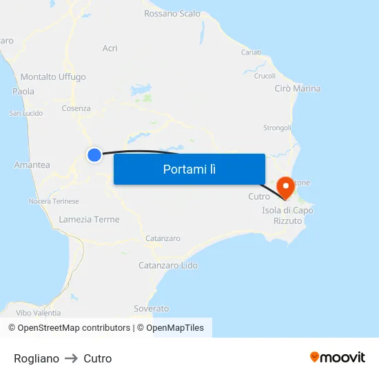 Rogliano to Cutro map