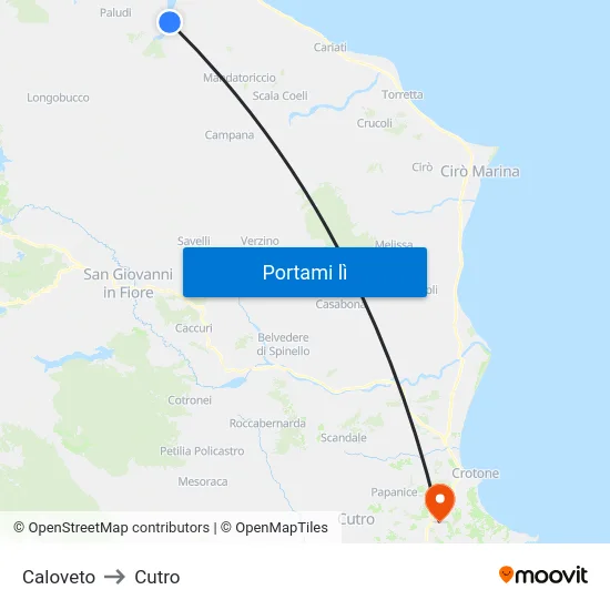 Caloveto to Cutro map