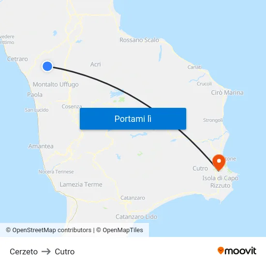 Cerzeto to Cutro map