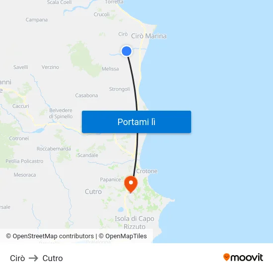 Cirò to Cutro map