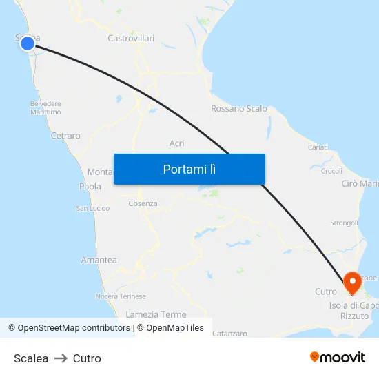 Scalea to Cutro map