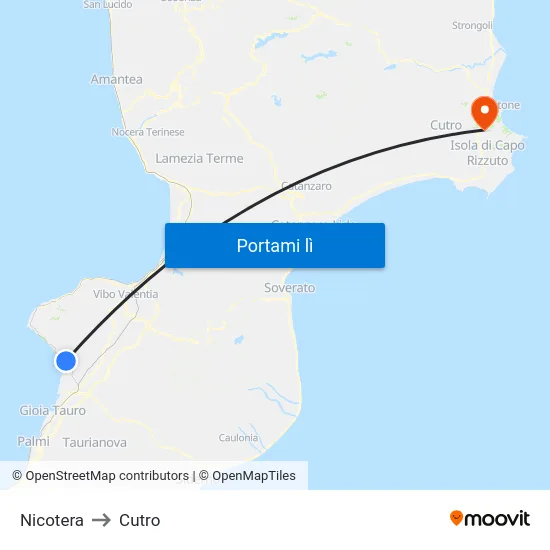 Nicotera to Cutro map
