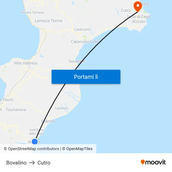 Bovalino to Cutro map