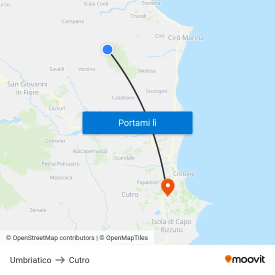 Umbriatico to Cutro map