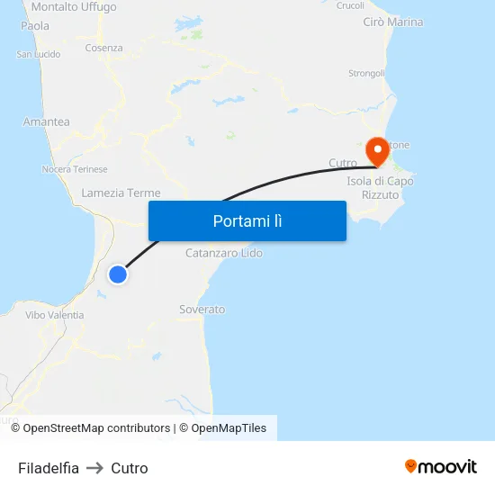 Filadelfia to Cutro map