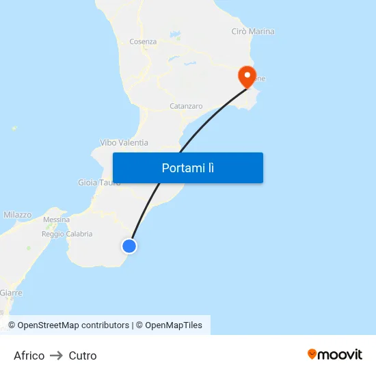 Africo to Cutro map