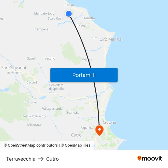 Terravecchia to Cutro map