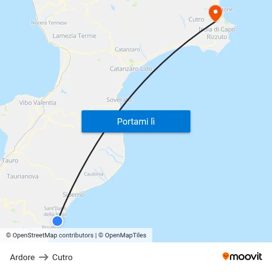 Ardore to Cutro map