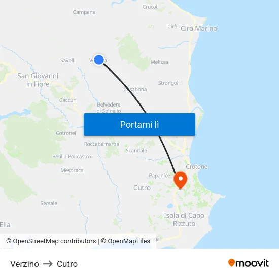 Verzino to Cutro map