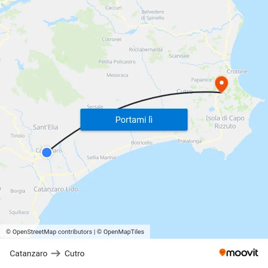 Catanzaro to Cutro map