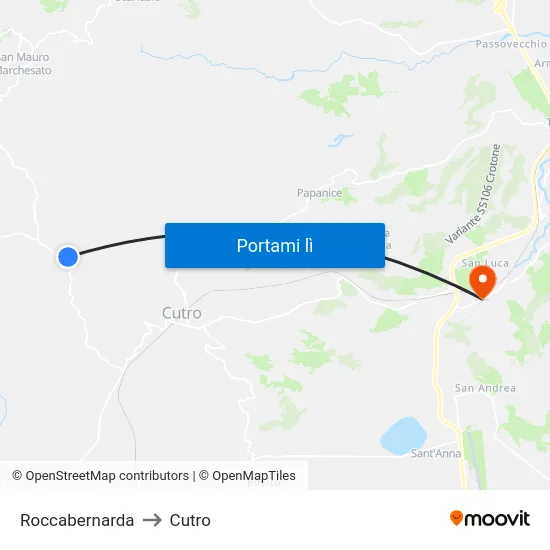 Roccabernarda to Cutro map