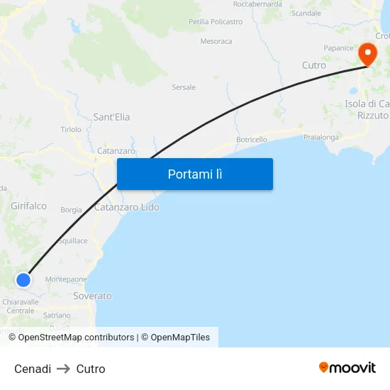 Cenadi to Cutro map