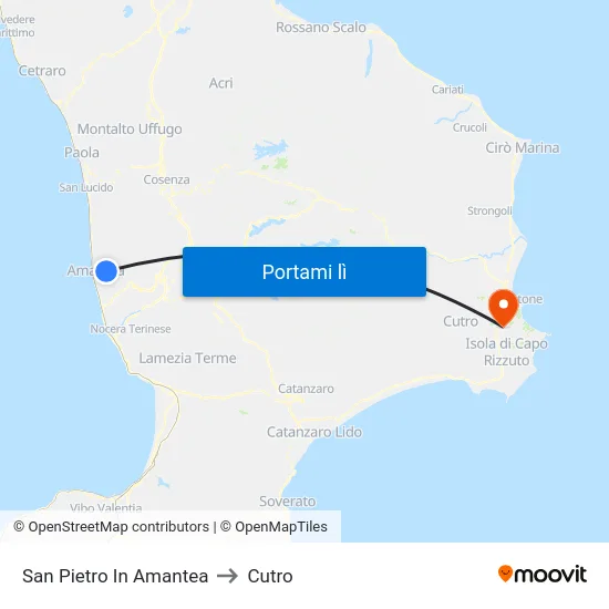San Pietro In Amantea to Cutro map