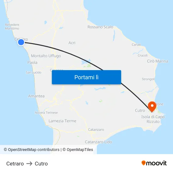Cetraro to Cutro map