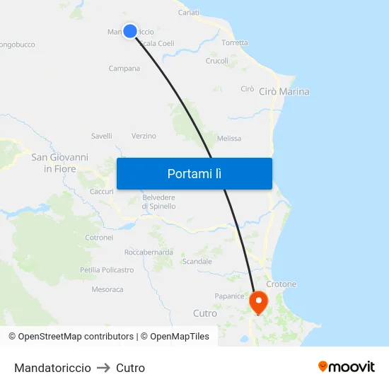 Mandatoriccio to Cutro map