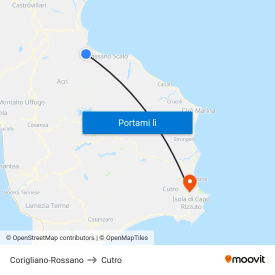 Corigliano-Rossano to Cutro map