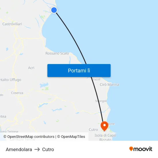 Amendolara to Cutro map