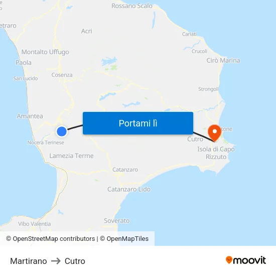 Martirano to Cutro map