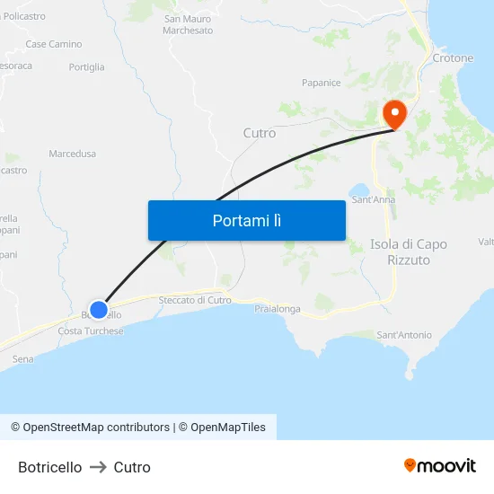 Botricello to Cutro map
