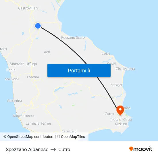 Spezzano Albanese to Cutro map