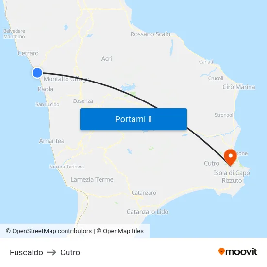 Fuscaldo to Cutro map