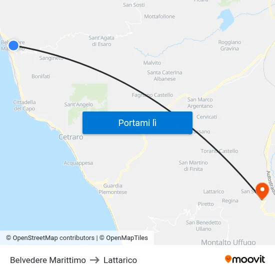 Belvedere Marittimo to Lattarico map