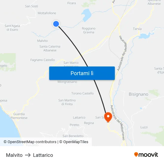 Malvito to Lattarico map