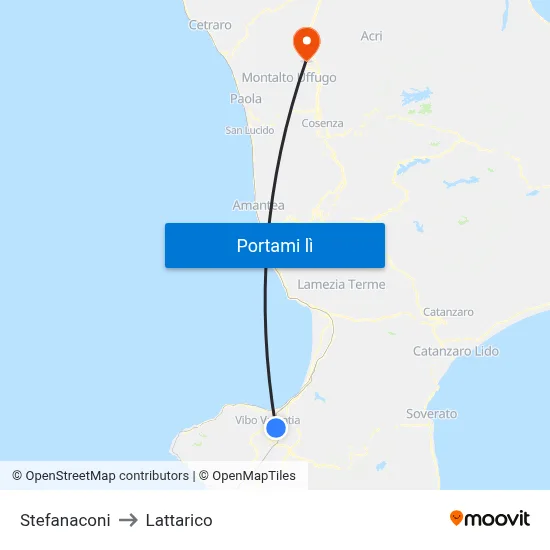 Stefanaconi to Lattarico map