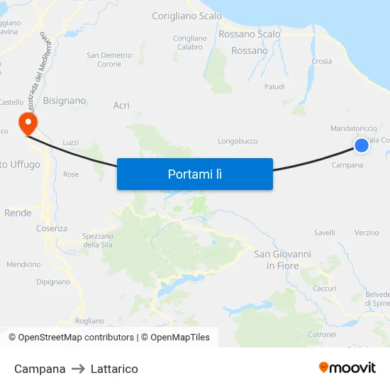 Campana to Lattarico map