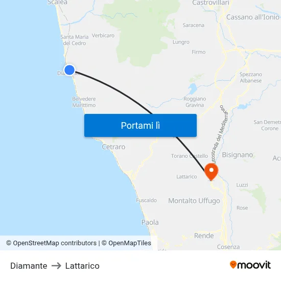 Diamante to Lattarico map